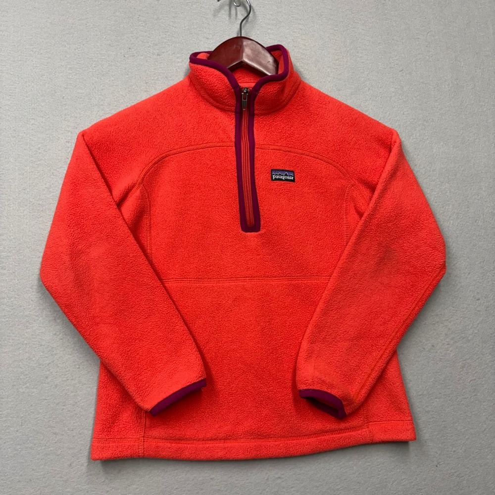 Patagonia Fleece Pullover Girls S 8 Coral Red Synchilla Quarter Zip Vintage